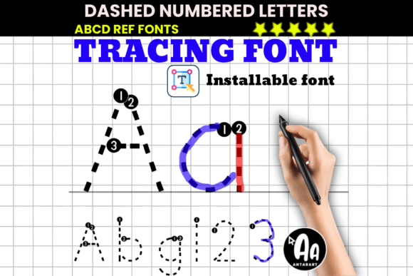Dashed Numbered Letters Tracing Font for Web Design